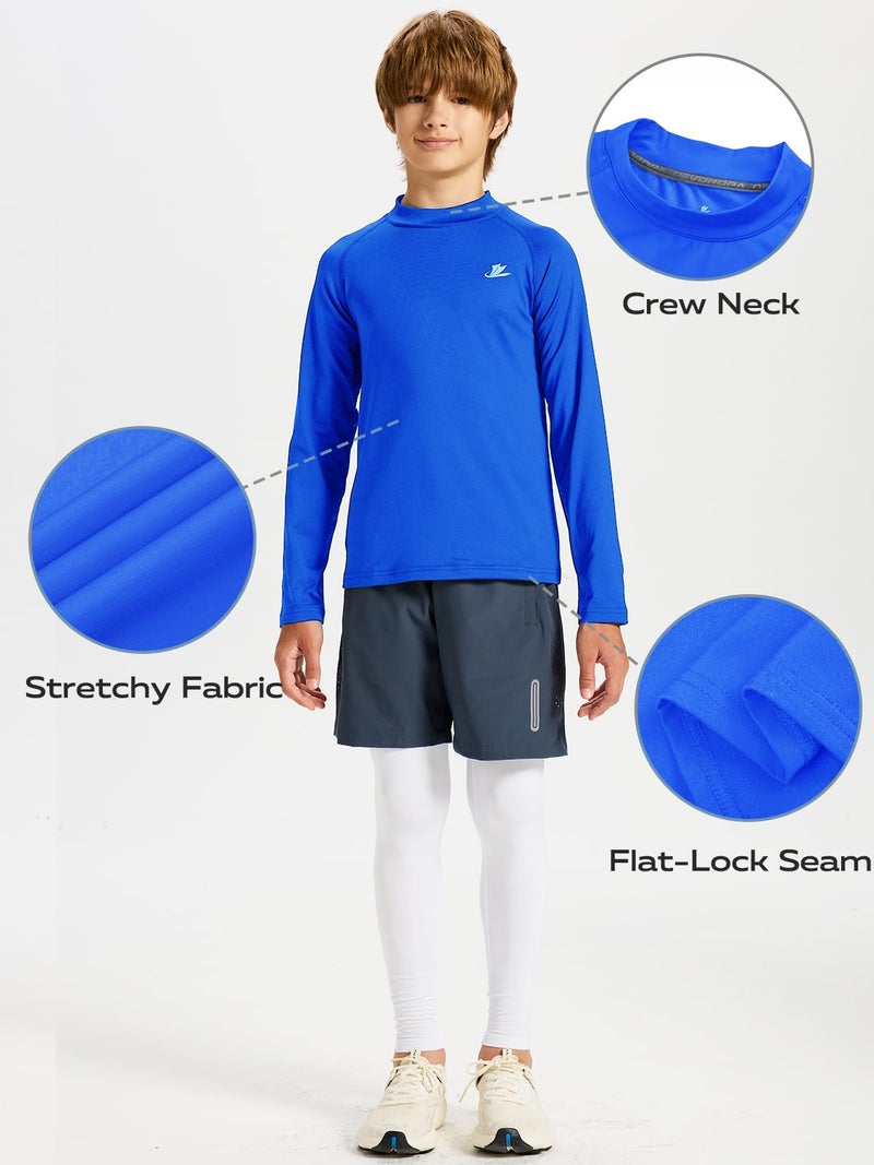 DEVOROPA Youth Boys Compression Thermal Shirts Long Sleeve Undershirt Fleece Baselayer Mock Top Royal Blue L - Image 5